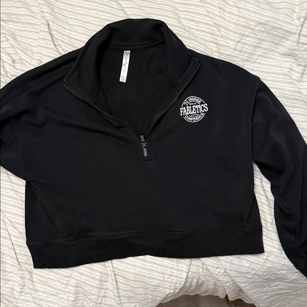 Fabletics Women's Black Cropped Quarter-Zip Sweater